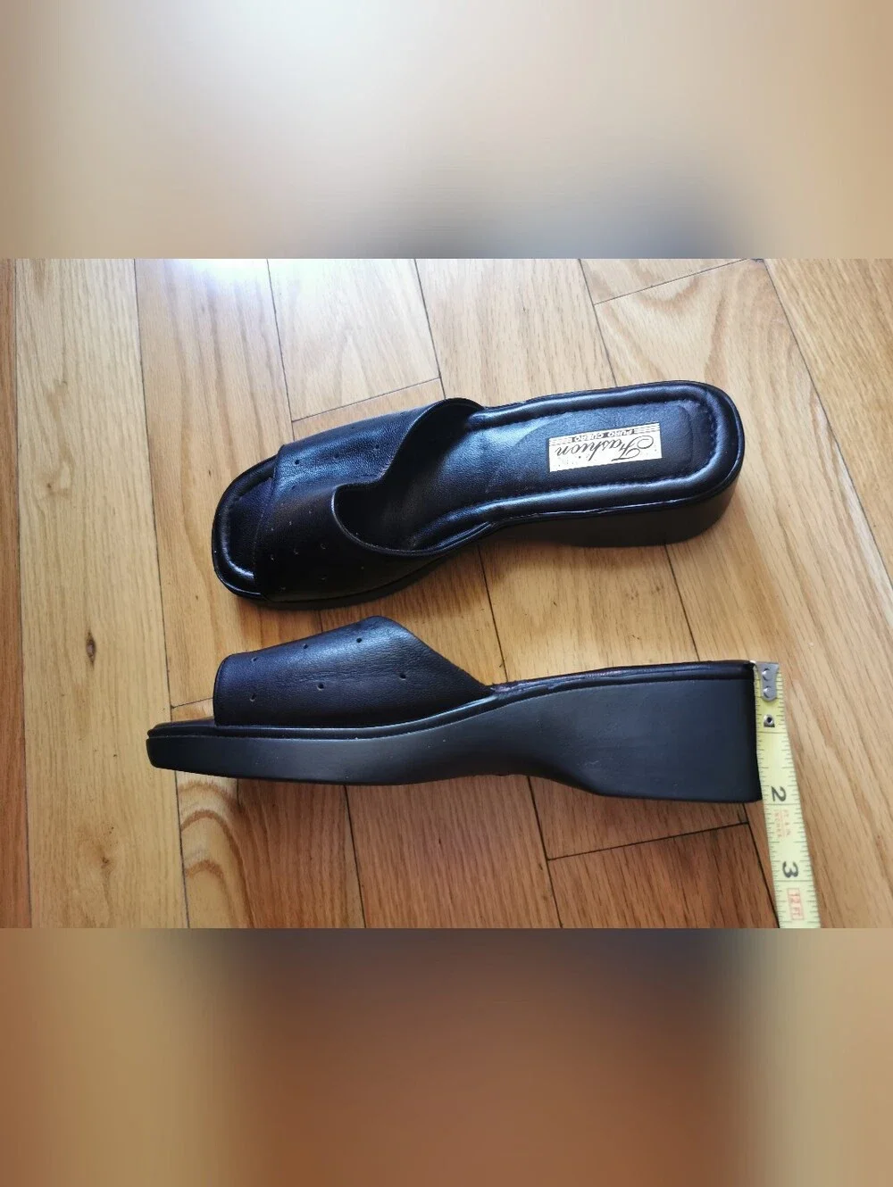 Black Slide Sandals with Perforated Strap